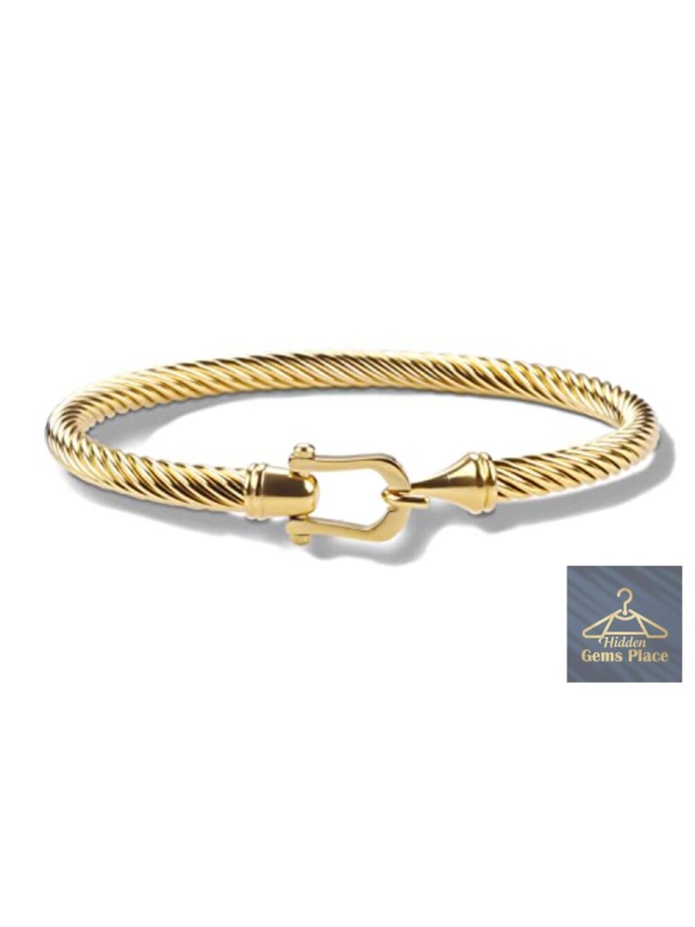 Twisted Stainless Steel Cable Cuff Bracelet with Hook Clasp